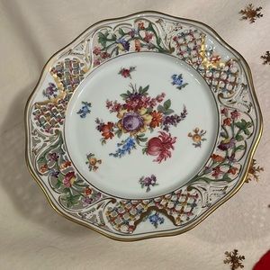 VINTAGE SIGNED SCHUMANA BAVARIA GERMANY PIRCED FLORAL OBLONG DISH & FLORAL Cake
